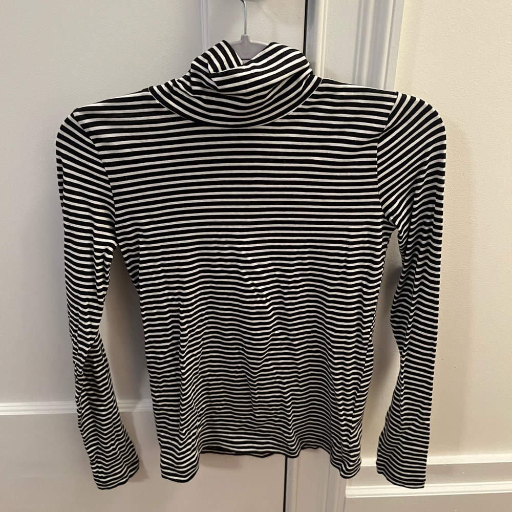 NWT JCrew Tissue Turtleneck Black and White Stripe Size XS